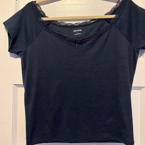 Hollister Women's Navy Blue Lace Trim Top